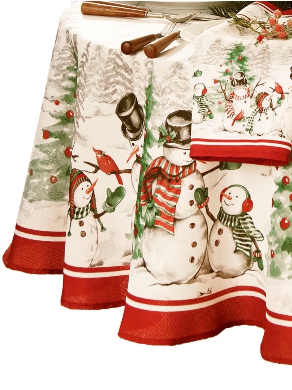Festive Snowman Holiday Tablecloth - Red, Green, White